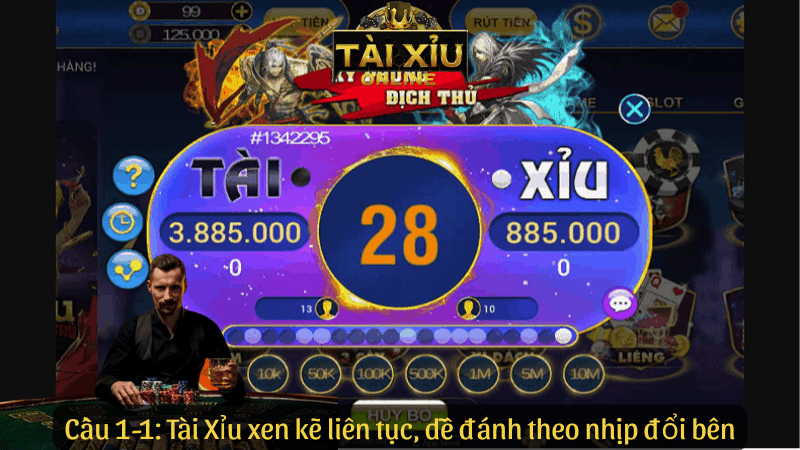 Cầu 1-1 Tài Xỉu xen kẽ liên tục, dễ đánh theo nhịp đổi bên