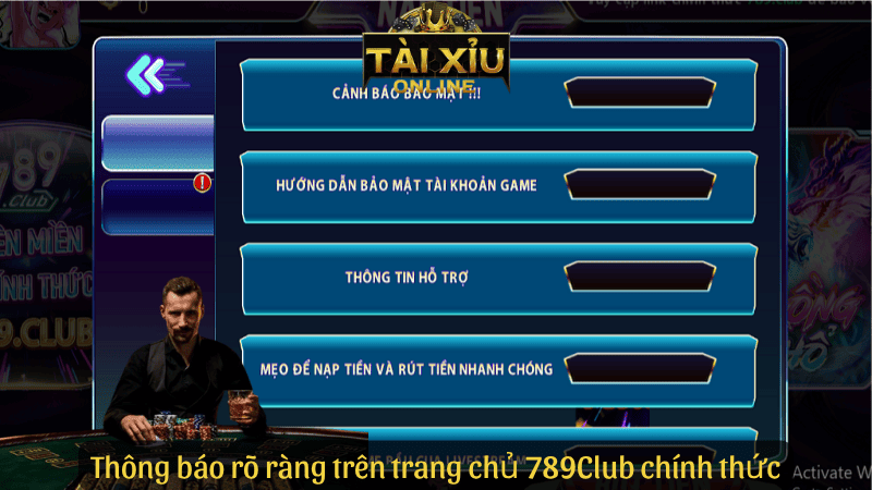 Thông báo rõ ràng trên trang chủ 789Club chính thức