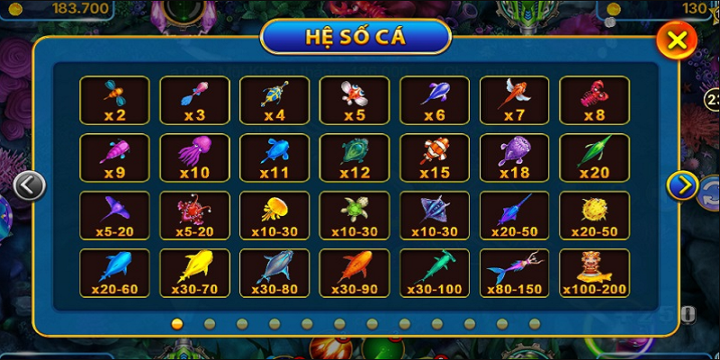 Hệ số thưởng trong game bắn cá Win79